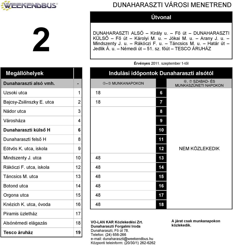 utca 8 7 Nádor utca 8 Városháza 9 Dunaharaszti külső H 6 0 Dunaharaszti felső H 8 Eötvös K. utca, iskola 9 NEM KÖZLEKEDIK Mindszenty J. utca 0 8 Rákóczi F. utca, iskola 8 Táncsics M.