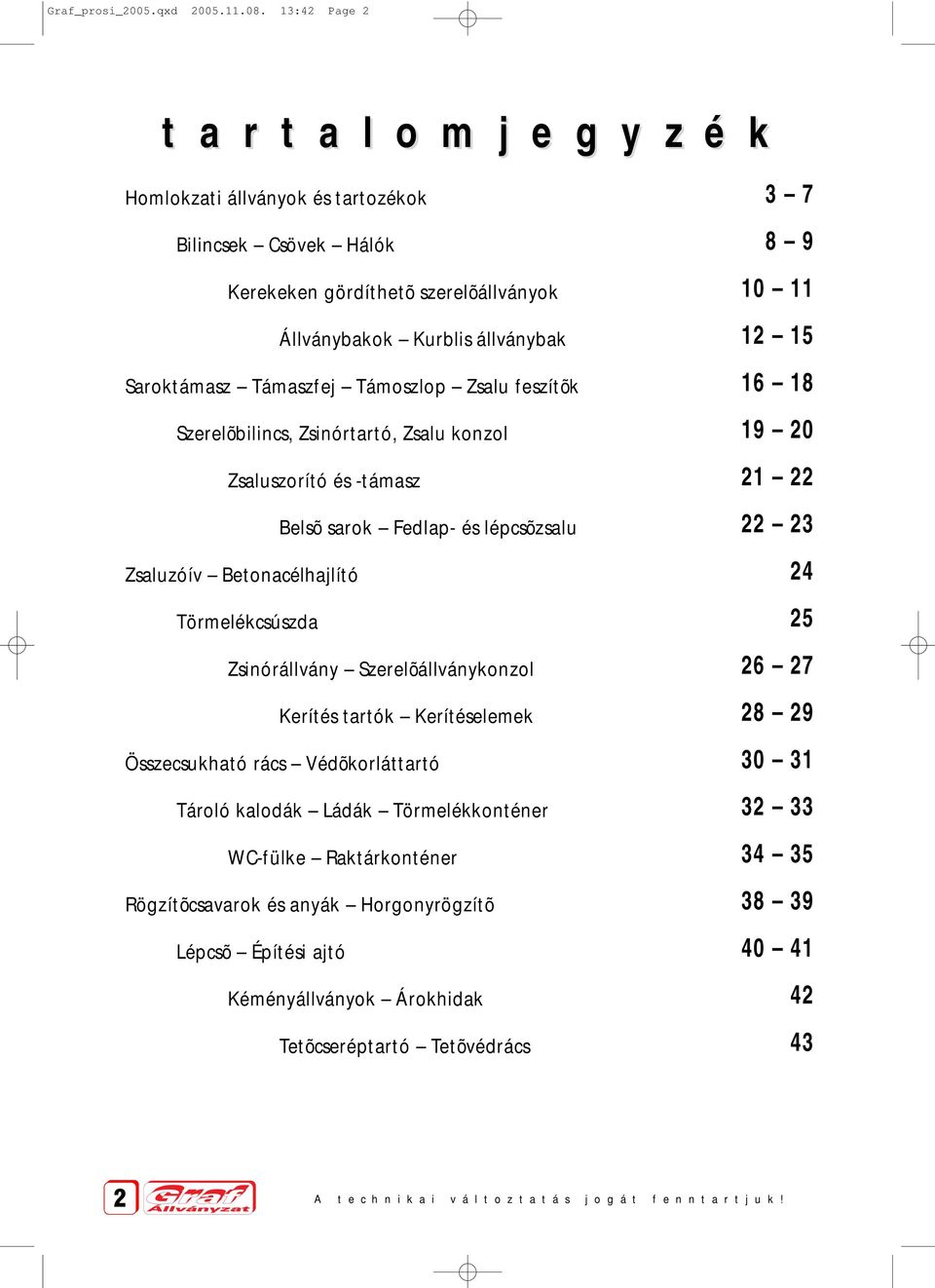 feszítõk Szerelõbilincs, Zsinórtartó, Zsalu konzol Zsaluszorító és -támasz Belsõ sarok Fedlap- és lépcsõzsalu Zsaluzóív Betonacélhajlító Törmelékcsúszda Zsinórállvány Szerelõállványkonzol Kerítés