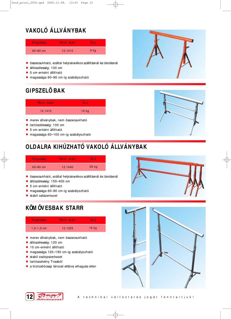 115 10 kg merev állványbak, nem összecsukható tartószélesség: 100 cm 5 cm-enként állítható magassága 60 100 cm-ig szabályozható OLDALRA KIHÚZHATÓ VAKOLÓ ÁLLVÁNYBAK Magasság 60 90 cm 12.