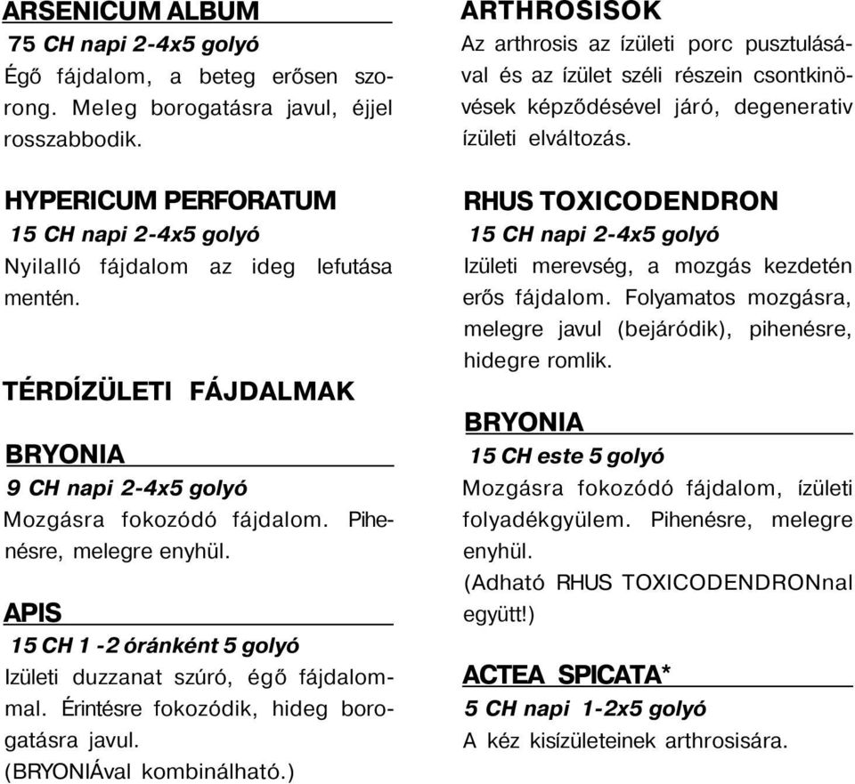 APIS 15 CH 1-2 óránként 5 golyó Izületi duzzanat szúró, égő fájdalommal. Érintésre fokozódik, hideg borogatásra javul. (BRYONIÁval kombinálható.