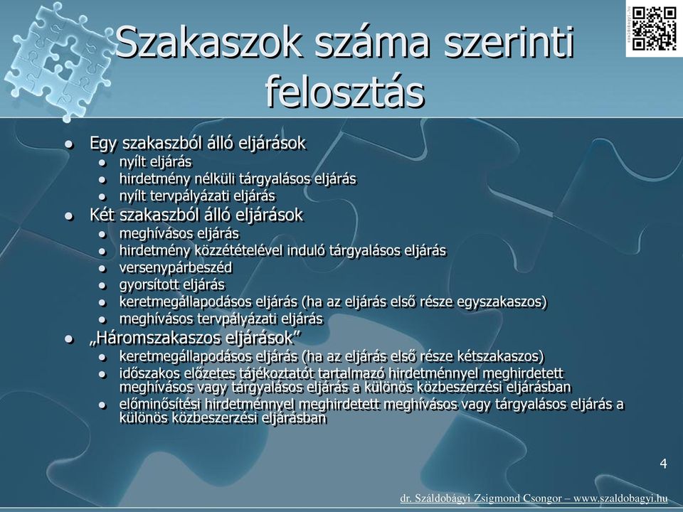 meghívásos tervpályázati eljárás Háromszakaszos eljárások keretmegállapodásos eljárás (ha az eljárás első része kétszakaszos) időszakos előzetes tájékoztatót tartalmazó hirdetménnyel