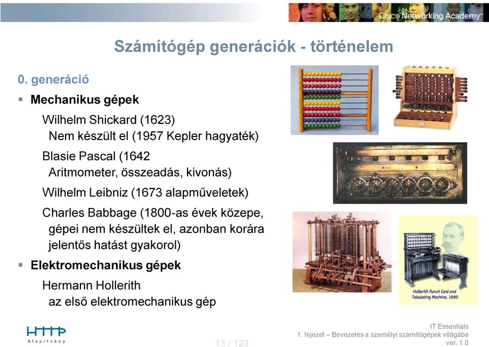 Leibniz (1673 alapműveletek) Charles Babbage (1800-as évek közepe, gépei nem készültek el, azonban