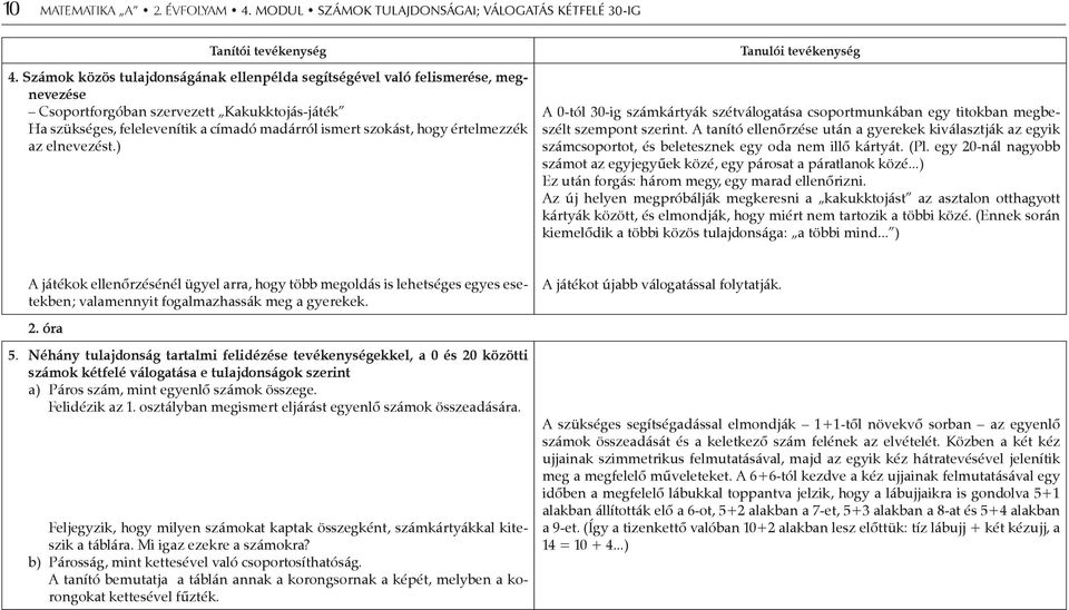 értelmezzék az elnevezést.) A 0-tól 30-ig számkártyák szétválogatása csoportmunkában egy titokban megbeszélt szempont szerint.