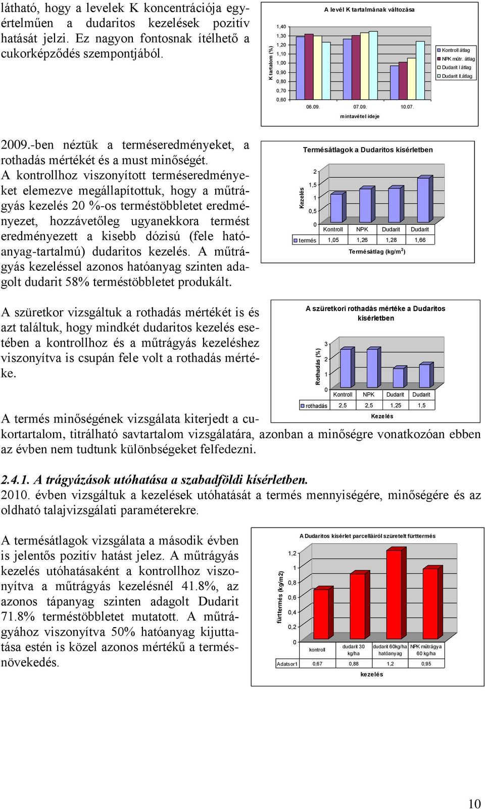 -ben néztük a terméseredményeket, a rothadás mértékét és a must minőségét.