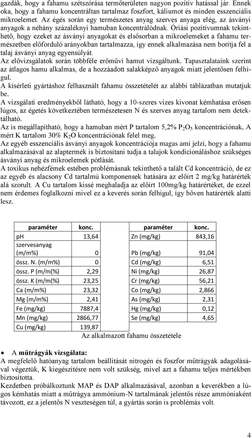 Óriási pozitívumnak tekinthető, hogy ezeket az ásványi anyagokat és elsősorban a mikroelemeket a fahamu természetben előforduló arányokban tartalmazza, így ennek alkalmazása nem borítja fel a talaj