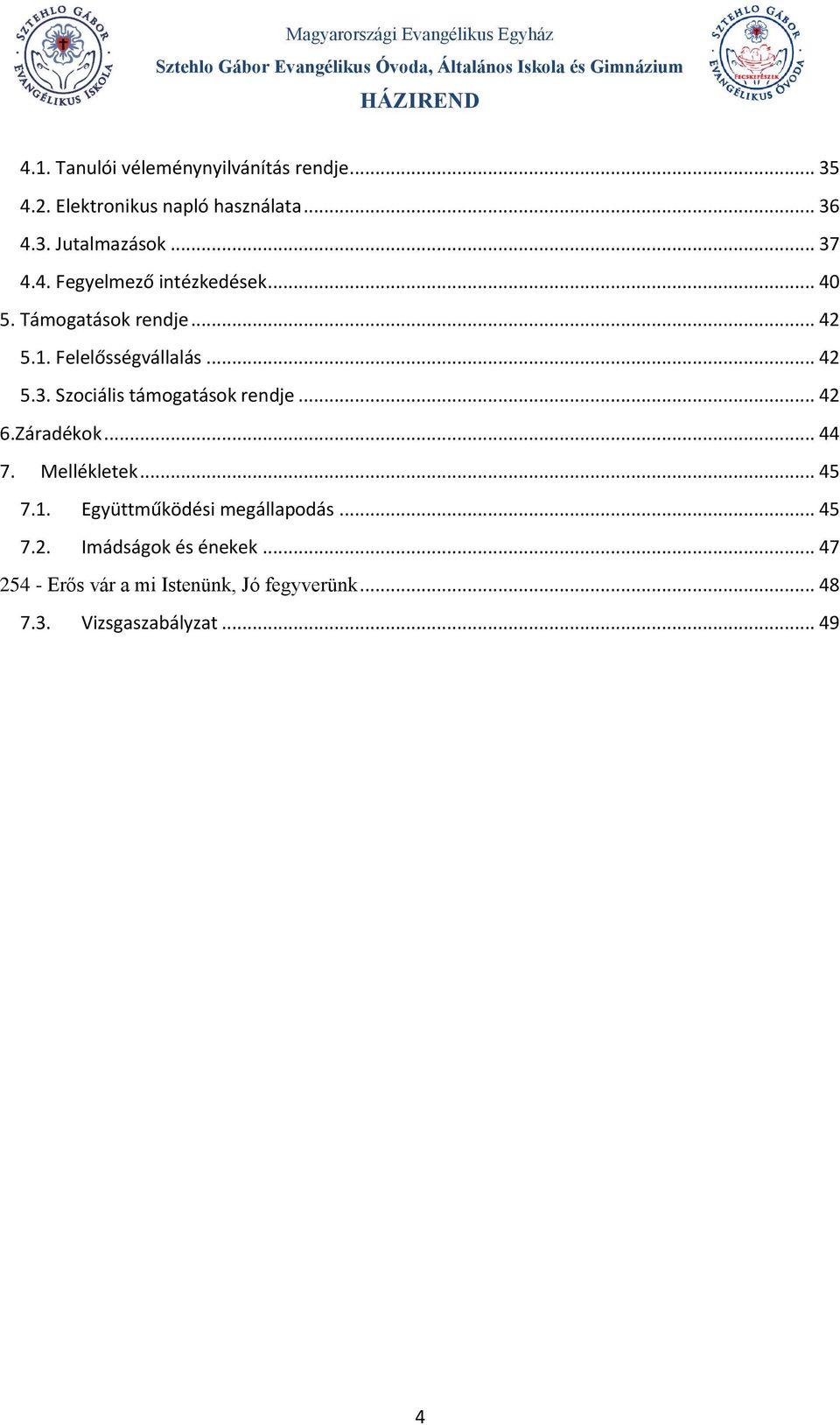.. 42 6.Záradékok... 44 7. Mellékletek... 45 7.1. Együttműködési megállapodás... 45 7.2. Imádságok és énekek.