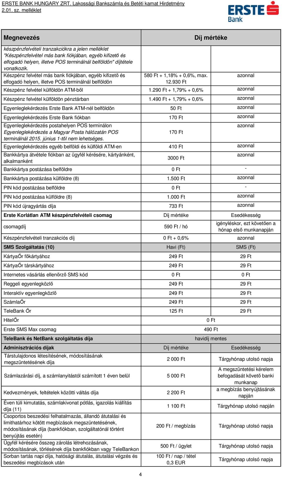 290 Ft + 1,79% + 0,6% Készpénz felvétel külföldön pénztárban 1.