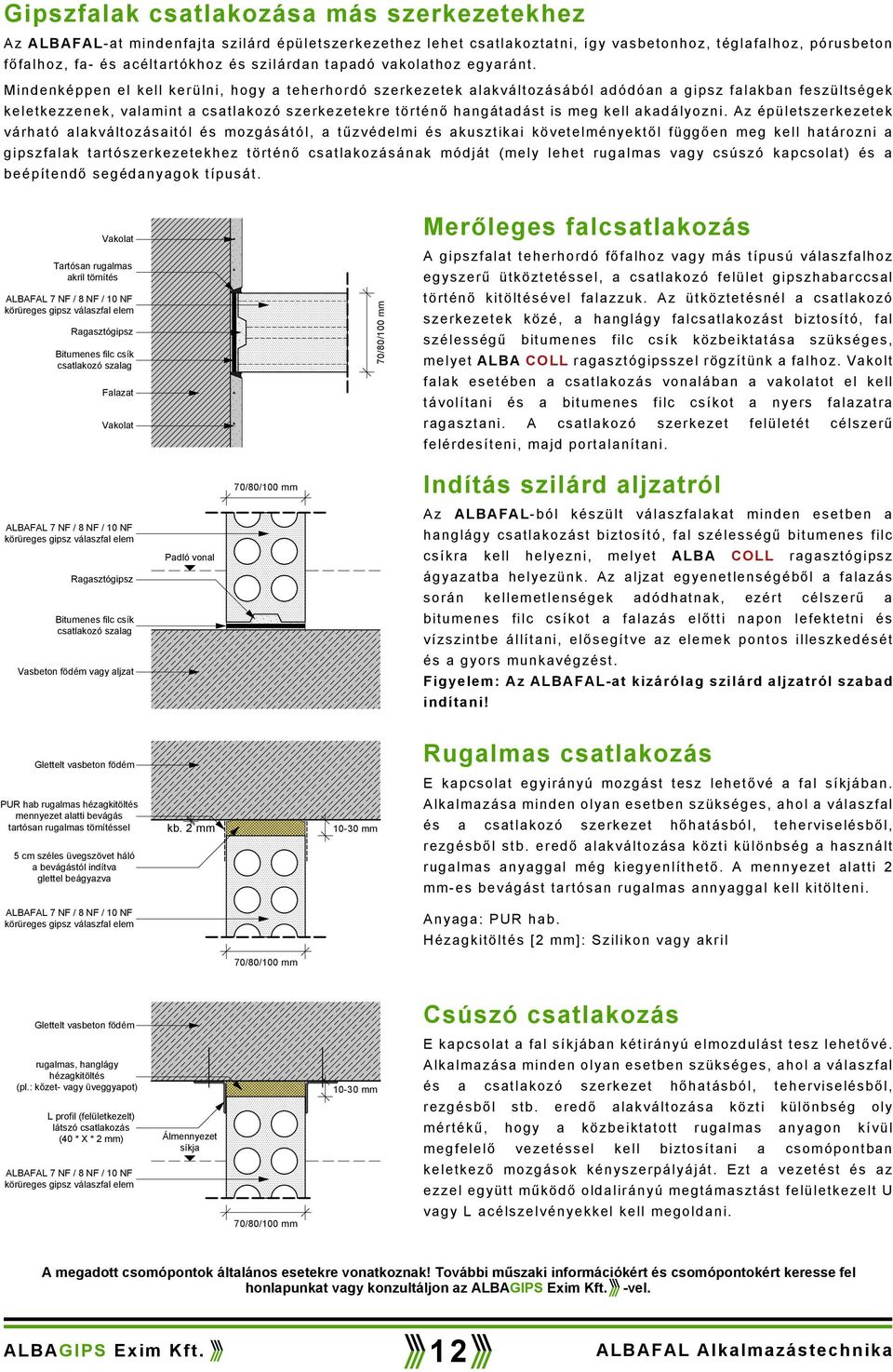 Mindenképpen el kell kerülni, hogy a teherhordó szerkezetek alakváltozásából adódóan a gipsz falakban feszültségek keletkezzenek, valamint a csatlakozó szerkezetekre történő hangátadást is meg kell