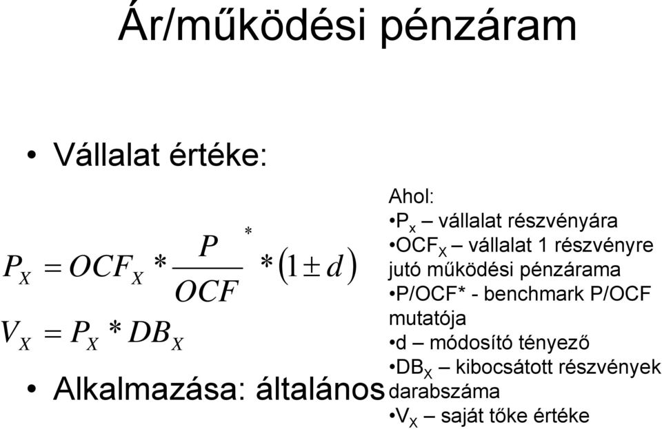 pénzárama P/OCF* -benchmark P/OCF mutatója d módosító tényező DB kibocsátott