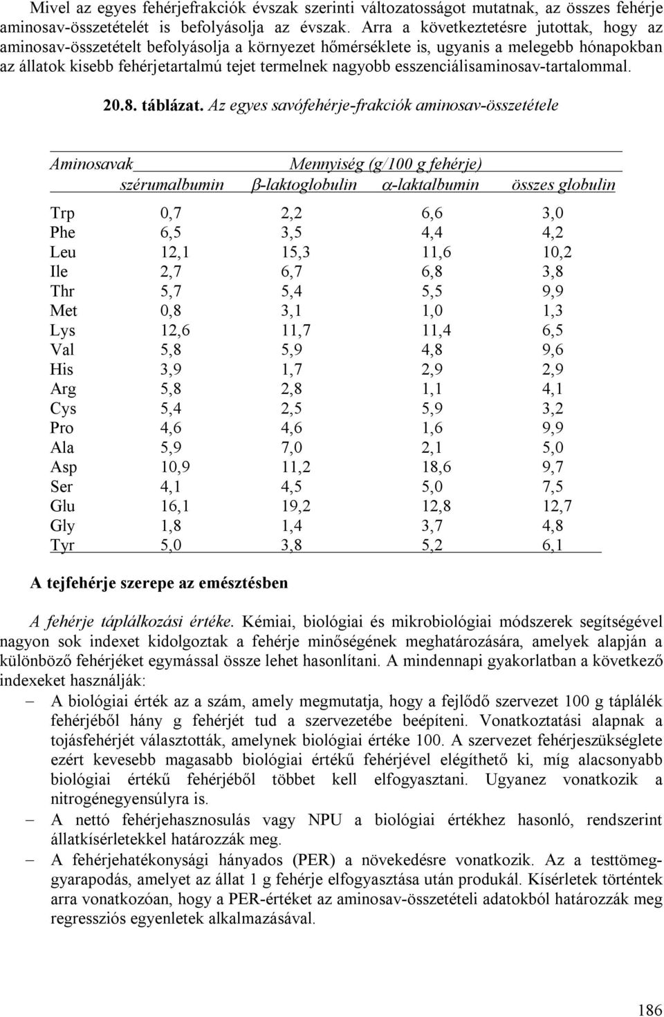 esszenciálisaminosav-tartalommal. 20.8. táblázat.