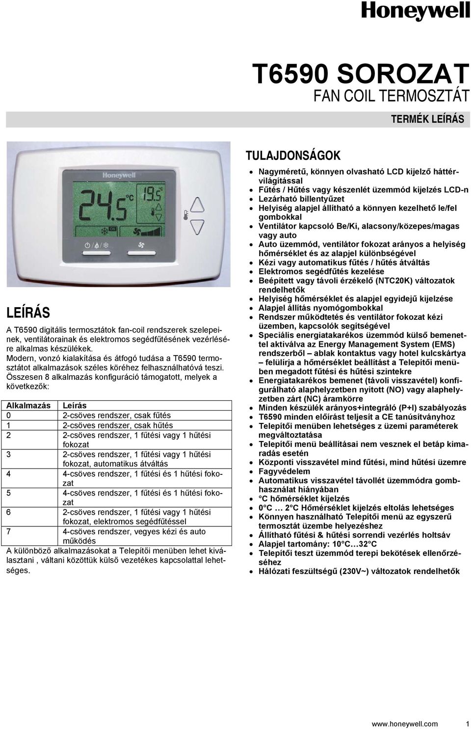 Összesen 8 alkalmazás konfiguráció támogatott, melyek a következők: Alkalmazás Leírás 0 2-csöves rendszer, csak fűtés 1 2-csöves rendszer, csak hűtés 2 2-csöves rendszer, 1 fűtési vagy 1 hűtési