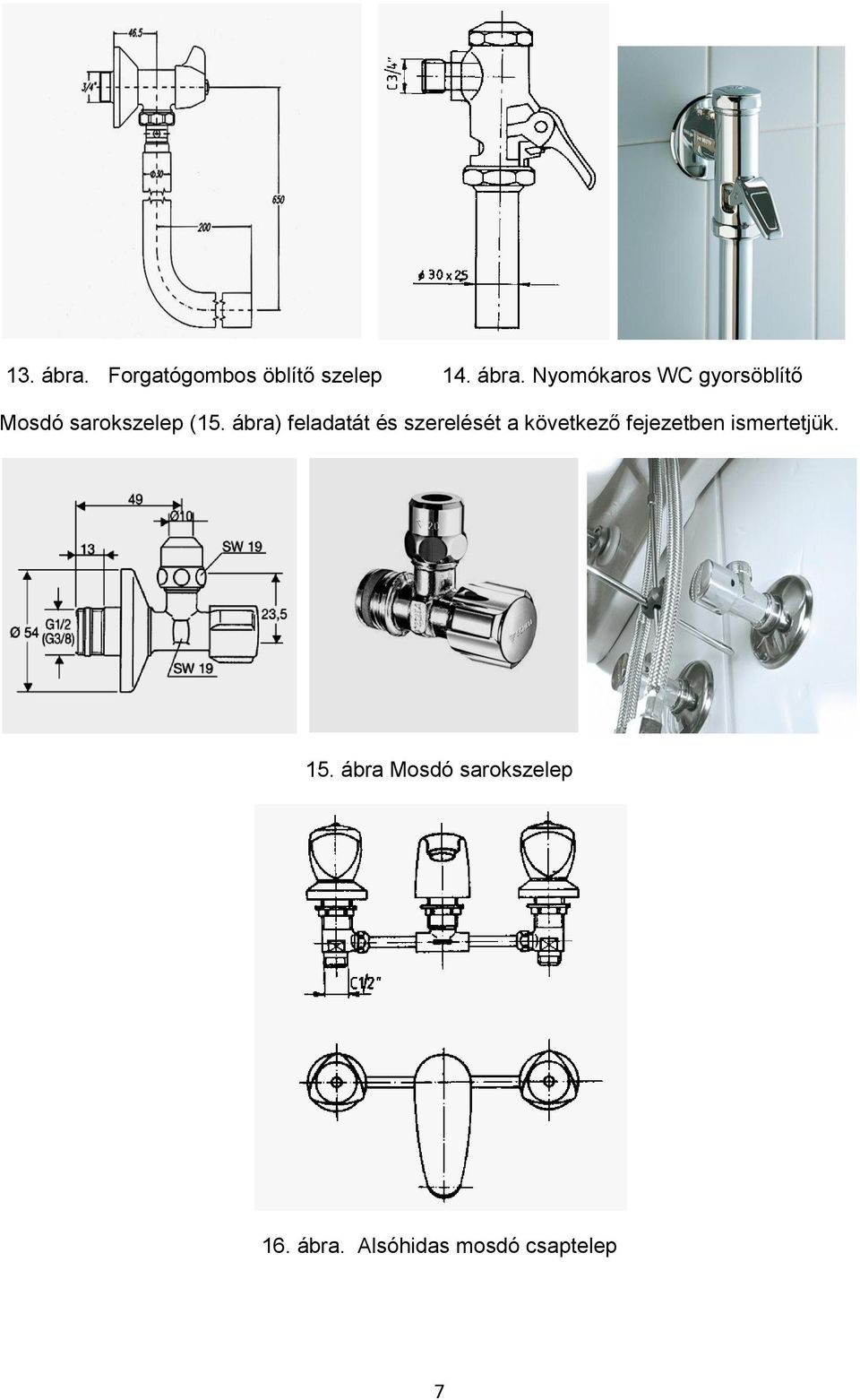 Nyomókaros WC gyorsöblítő Mosdó sarokszelep (15.