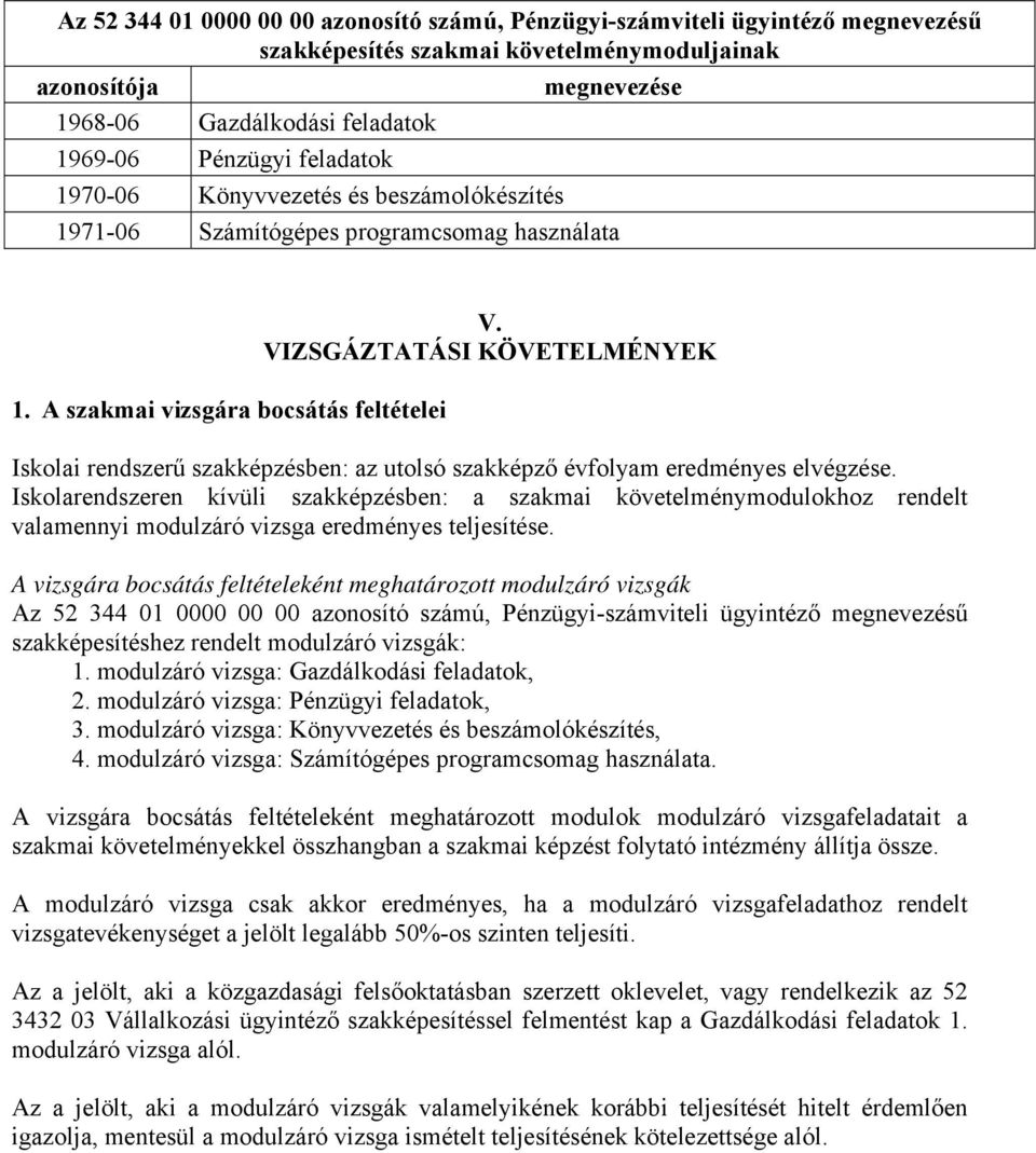 VIZSGÁZTATÁSI KÖVETELMÉNYEK Iskolai rendszerű szakképzésben: az utolsó szakképző évfolyam eredményes elvégzése.