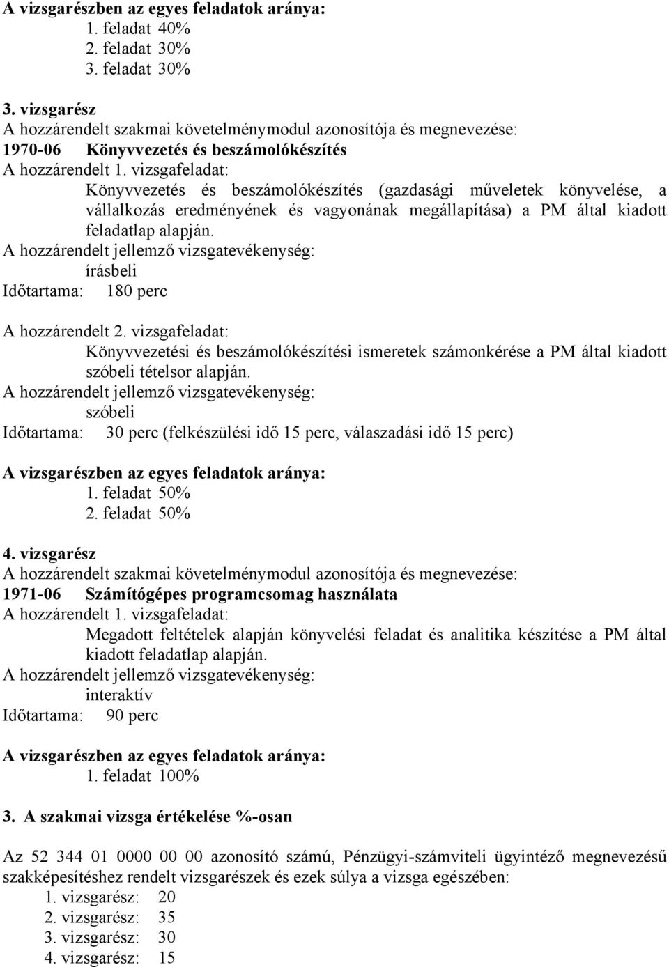 vizsgafeladat: Könyvvezetés és beszámolókészítés (gazdasági műveletek könyvelése, a vállalkozás eredményének és vagyonának megállapítása) a PM által kiadott feladatlap alapján.