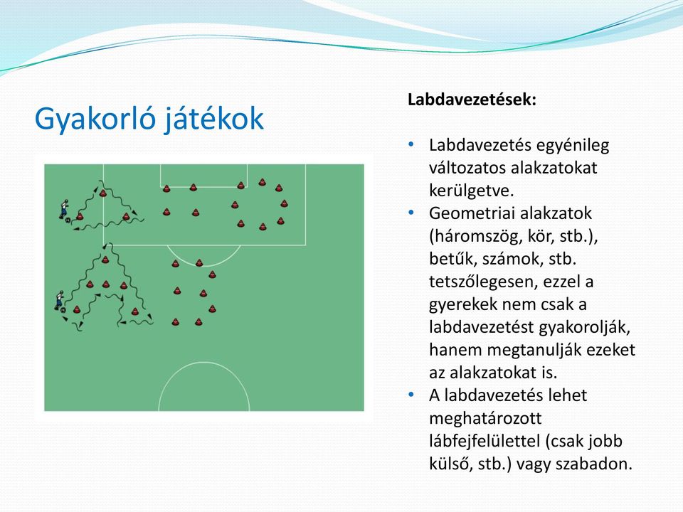 tetszőlegesen, ezzel a gyerekek nem csak a labdavezetést gyakorolják, hanem megtanulják