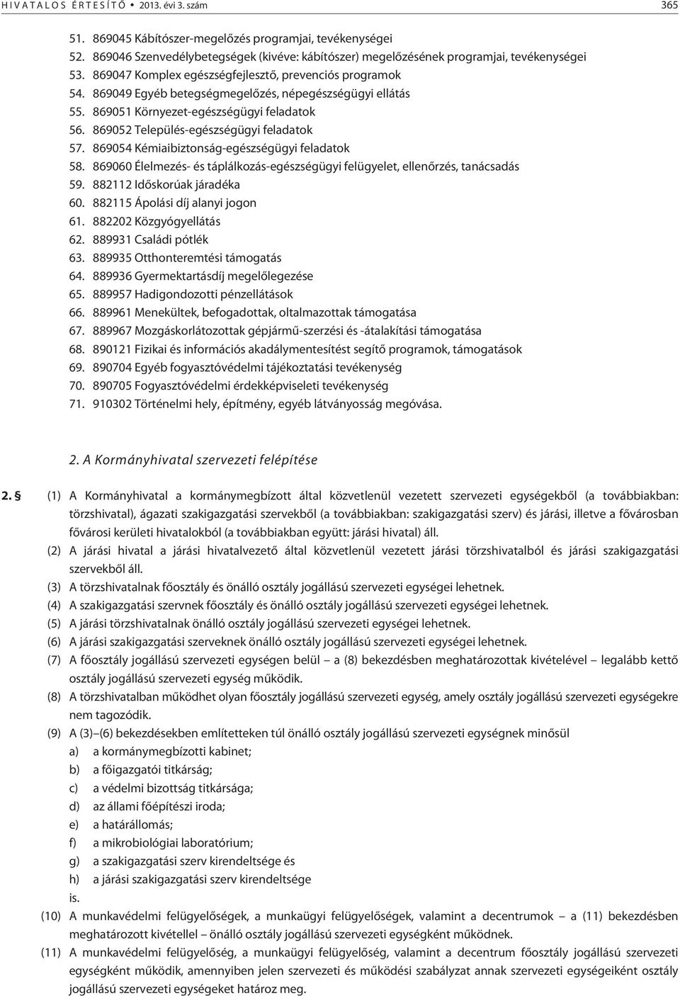 869049 Egyéb betegségmegelõzés, népegészségügyi ellátás 55. 869051 Környezet-egészségügyi 56. 869052 Település-egészségügyi 57. 869054 Kémiaibiztonság-egészségügyi 58.