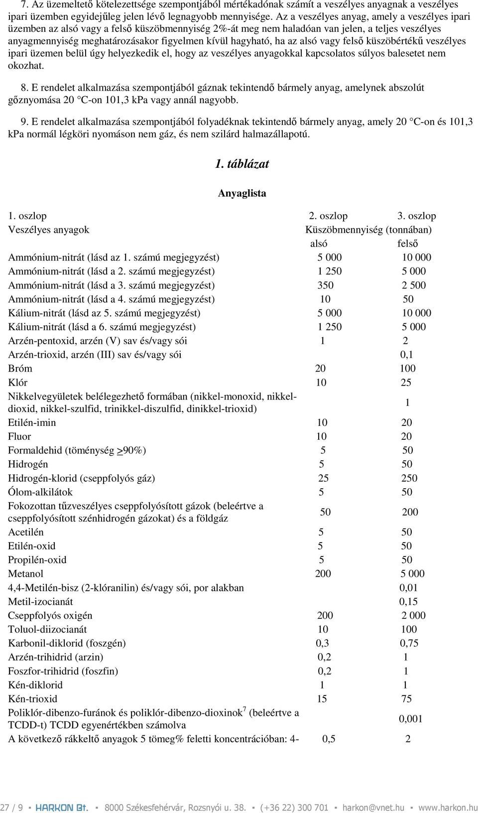hagyható, ha az alsó vagy felsı küszöbértékő veszélyes ipari üzemen belül úgy helyezkedik el, hogy az veszélyes anyagokkal kapcsolatos súlyos balesetet nem okozhat. 8.