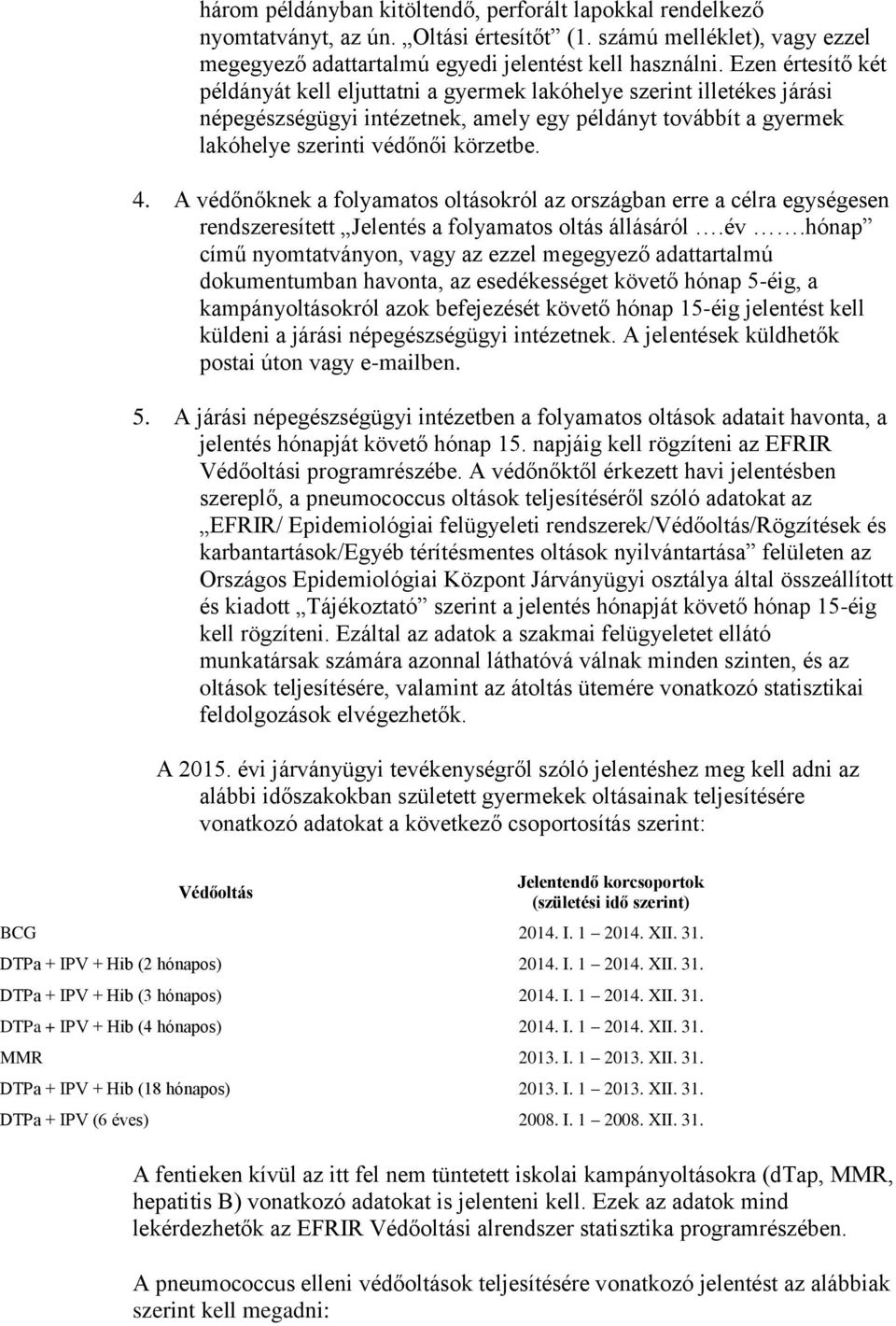 A védőnőknek a folyamatos oltásokról az országban erre a célra egységesen rendszeresített Jelentés a folyamatos oltás állásáról.év.