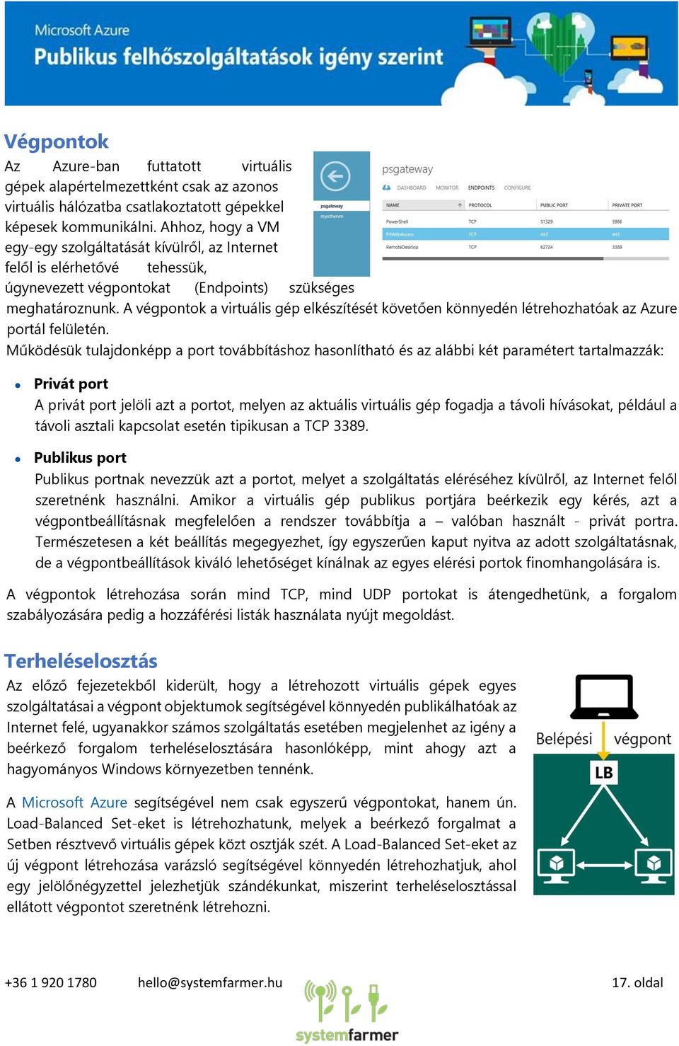 A végpontok a virtuális gép elkészítését követően könnyedén létrehozhatóak az Azure portál felületén.