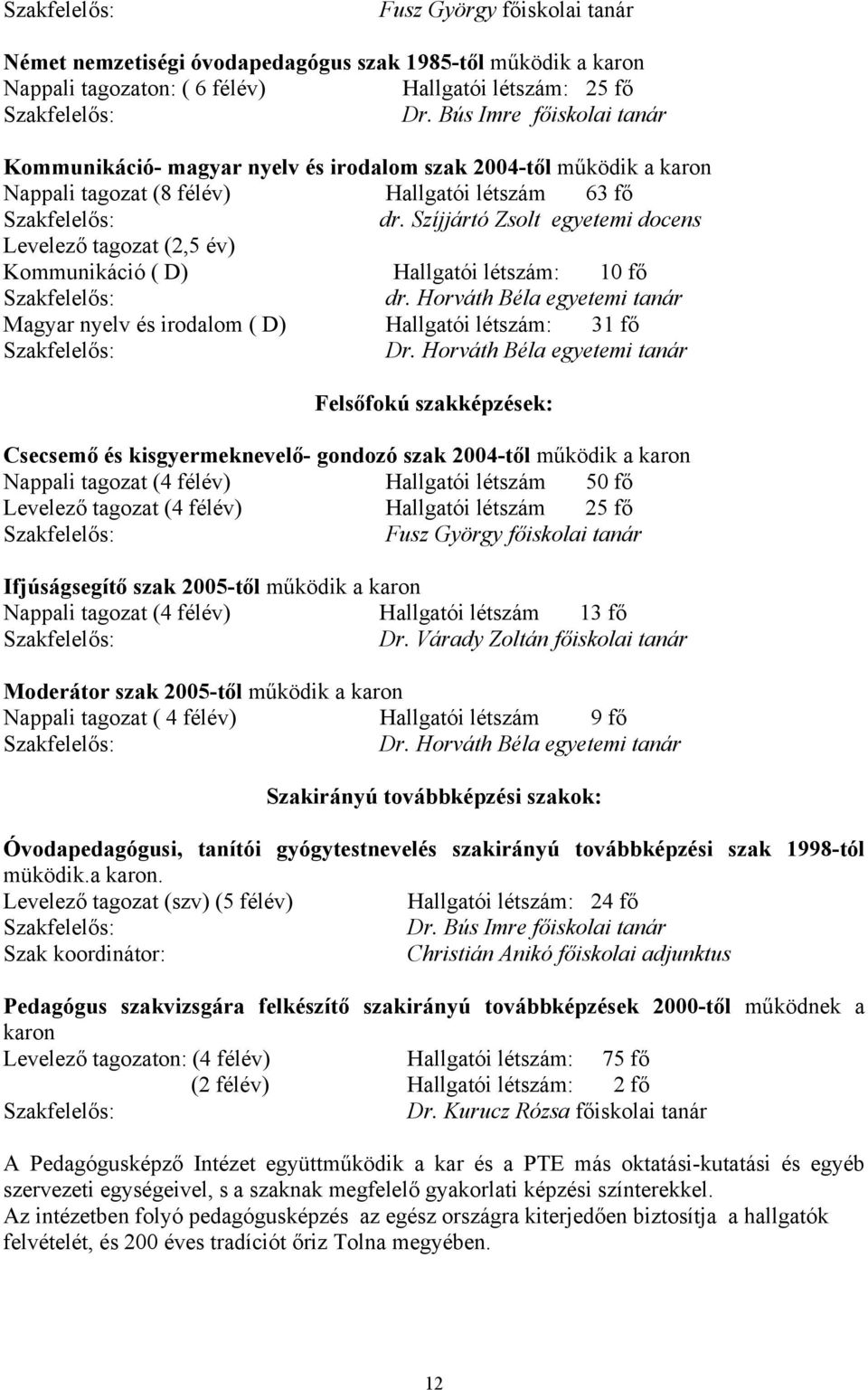 Szíjjártó Zsolt egyetemi docens Levelező tagozat (2,5 év) Kommunikáció ( D) Hallgatói létszám: 10 fő Szakfelelős: dr.