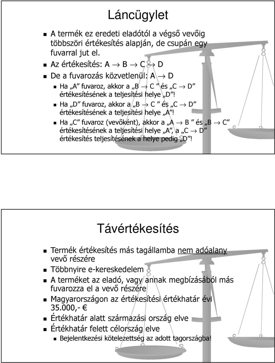 Ha C fuvaroz (vevőként), akkor a A B és B C értékesítésének a teljesítési helye A, a C D értékesítés teljesítésének a helye pedig D!