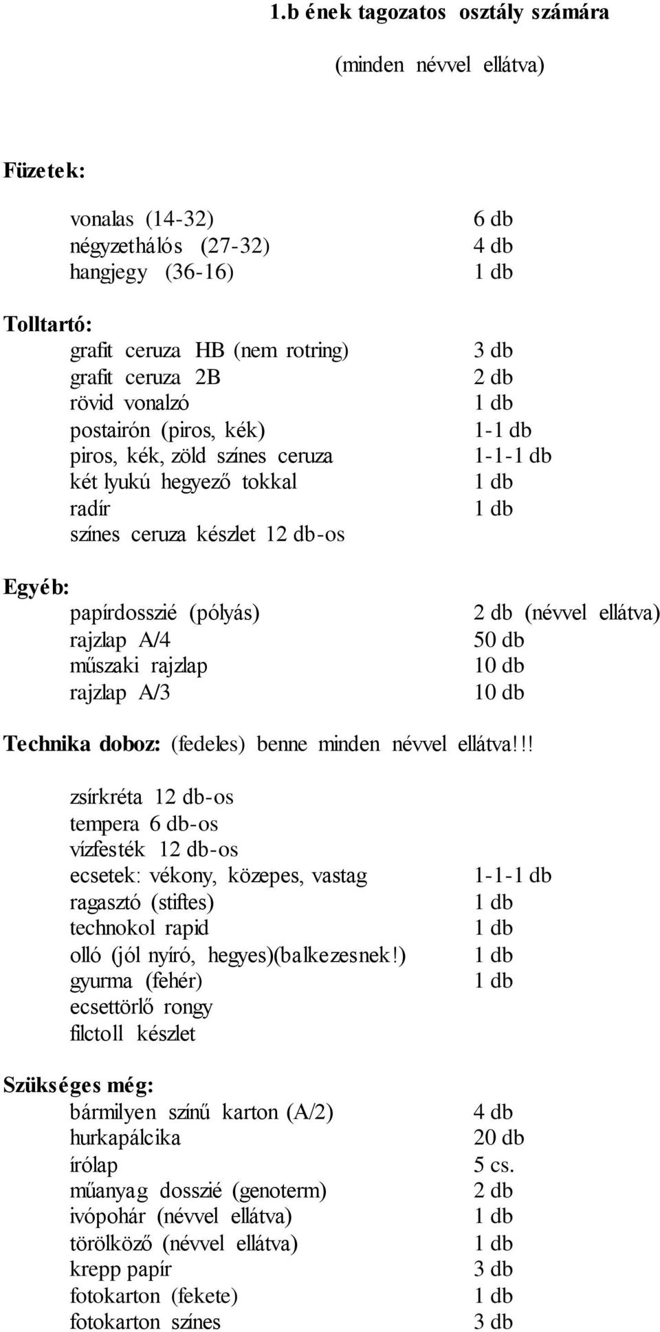 1-1-1- (névvel ellátva) 50 db 10 db 10 db Technika doboz: (fedeles) benne minden névvel ellátva!