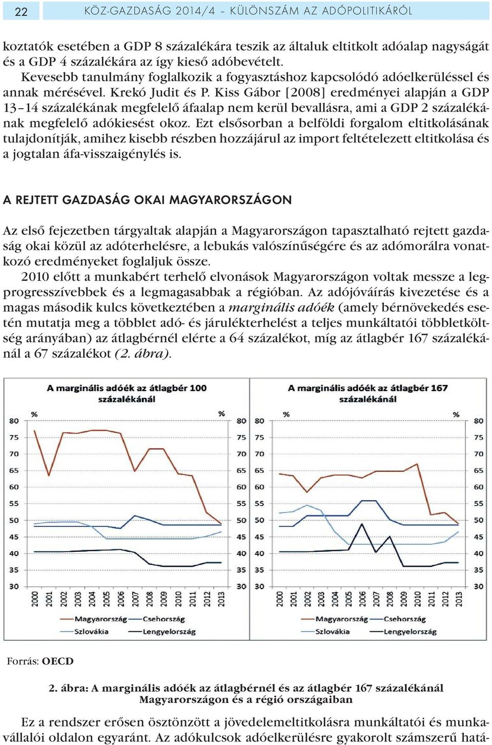 Kiss Gábor [2008] eredményei alapján a GDP 13 14 százalékának megfelelő áfaalap nem kerül bevallásra, ami a GDP 2 százalékának megfelelő adókiesést okoz.