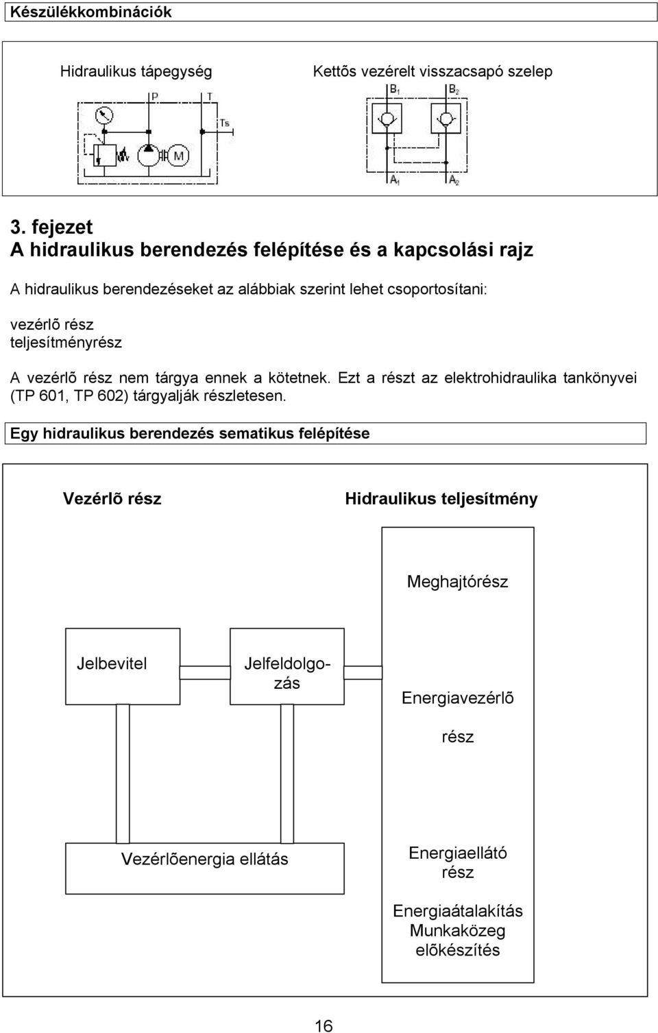 teljesítményrész A vezérlõ rész nem tárgya ennek a kötetnek. Ezt a részt az elektrohidraulika tankönyvei (TP 601, TP 602) tárgyalják részletesen.