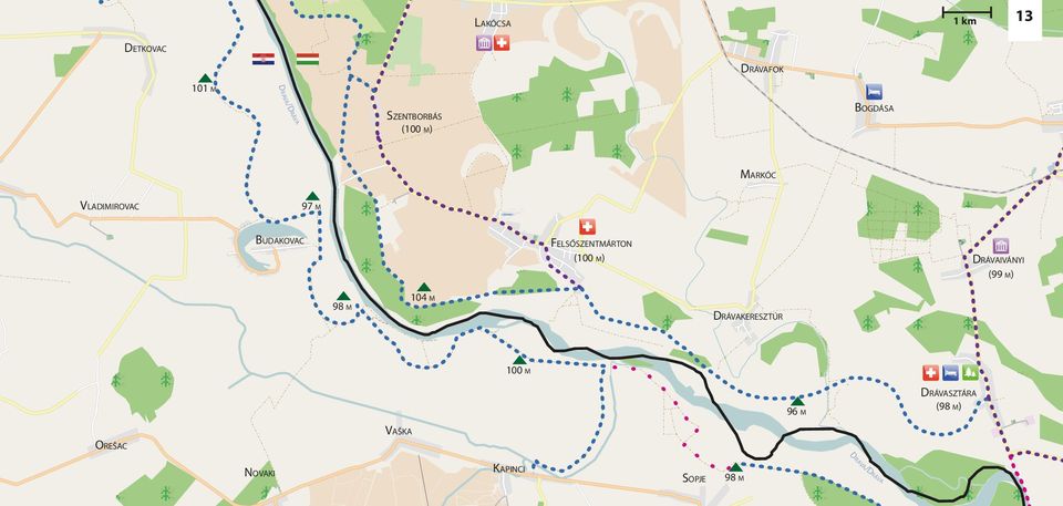 (100 M) DRÁVAIVÁNYI (99 M) 98 M 104 M DRÁVAKERESZTÚR 100 M 96 M
