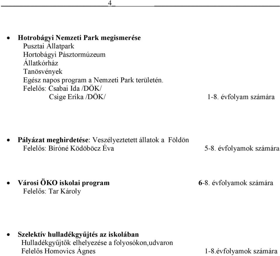 évfolyam számára Pályázat meghirdetése: Veszélyeztetett állatok a Földön Felelős: Bíróné Ködöböcz Éva 5-8.