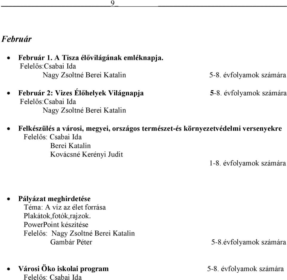 évfolyamok számára 5-8.