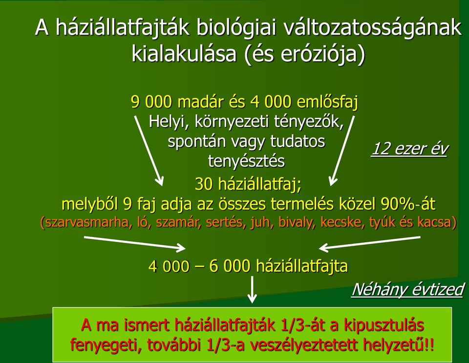 termelés közel 90%-át (szarvasmarha, ló, szamár, sertés, juh, bivaly, kecske, tyúk és kacsa) 4 000 6 000
