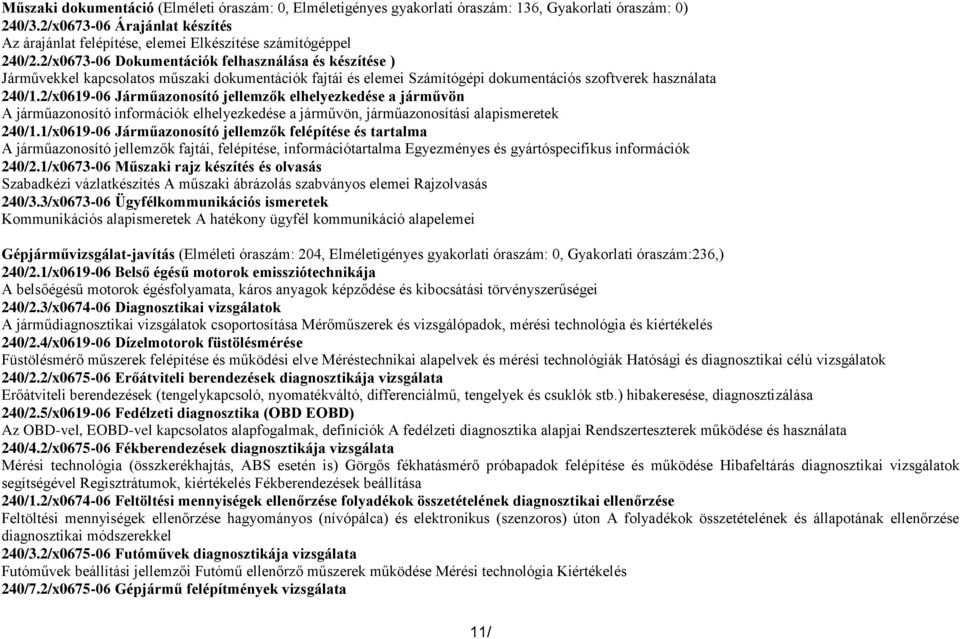 2/x0673-06 Dokumentációk felhasználása és készítése ) Járművekkel kapcsolatos műszaki dokumentációk fajtái és elemei Számítógépi dokumentációs szoftverek használata 240/1.