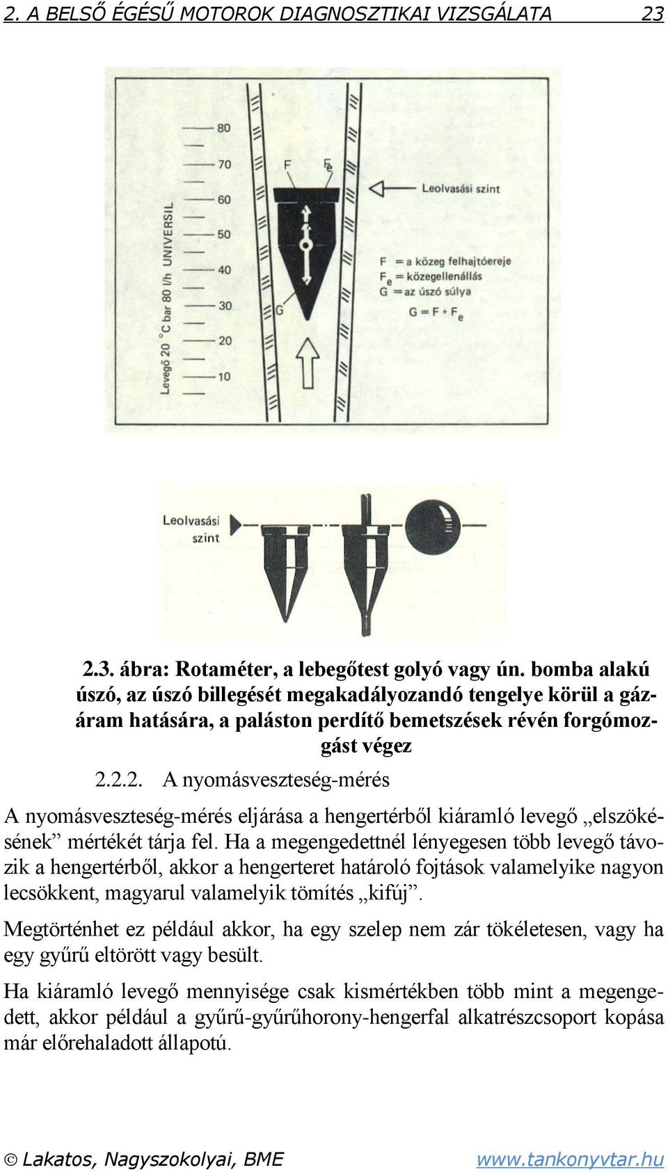 2.2. A nyomásveszteség-mérés A nyomásveszteség-mérés eljárása a hengertérből kiáramló levegő elszökésének mértékét tárja fel.