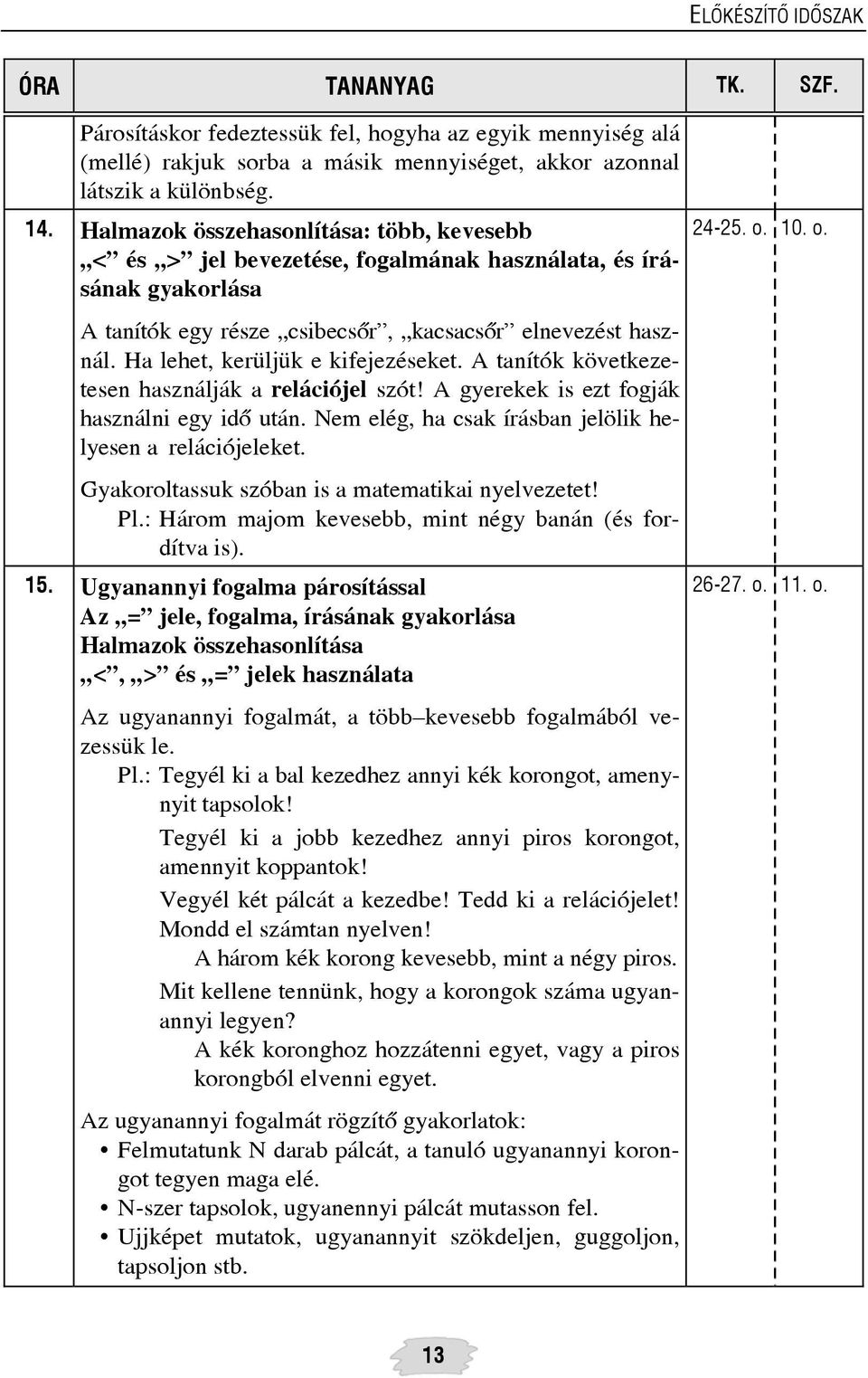 Ha lehet, kerüljük e kifejezéseket. A tanítók következetesen használják a relációjel szót! A gyerekek is ezt fogják használni egy idõ után. Nem elég, ha csak írásban jelölik helyesen a relációjeleket.