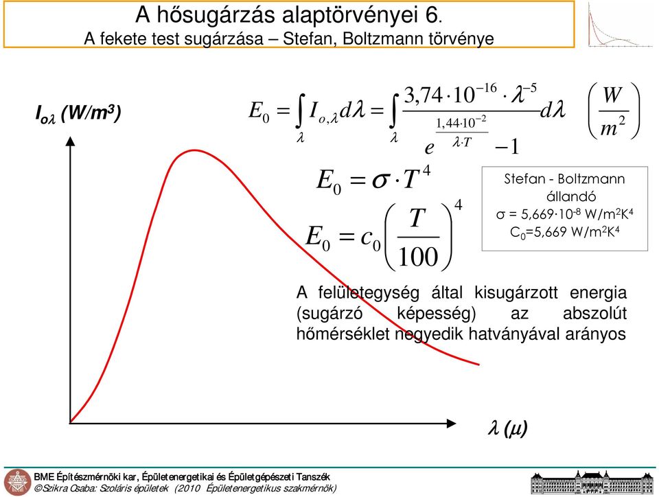10 e 16 λ 1,44 10 2 2 λ T 1 5 dλ W m 4 0 = σ T Stefan - Boltzmann állandó 4 T 0 = c0 100 σ =
