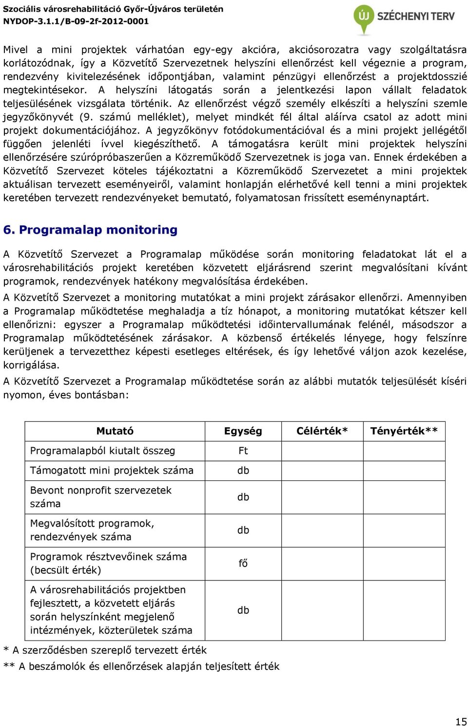 Az ellenőrzést végző személy elkészíti a helyszíni szemle jegyzőkönyvét (9. számú melléklet), melyet mindkét fél által aláírva csatol az adott mini projekt dokumentációjához.