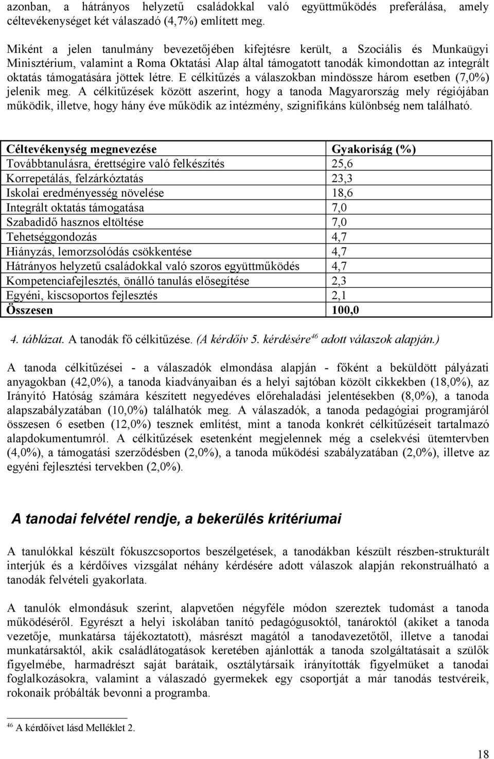 jöttek létre. E célkitűzés a válaszokban mindössze három esetben (7,0%) jelenik meg.