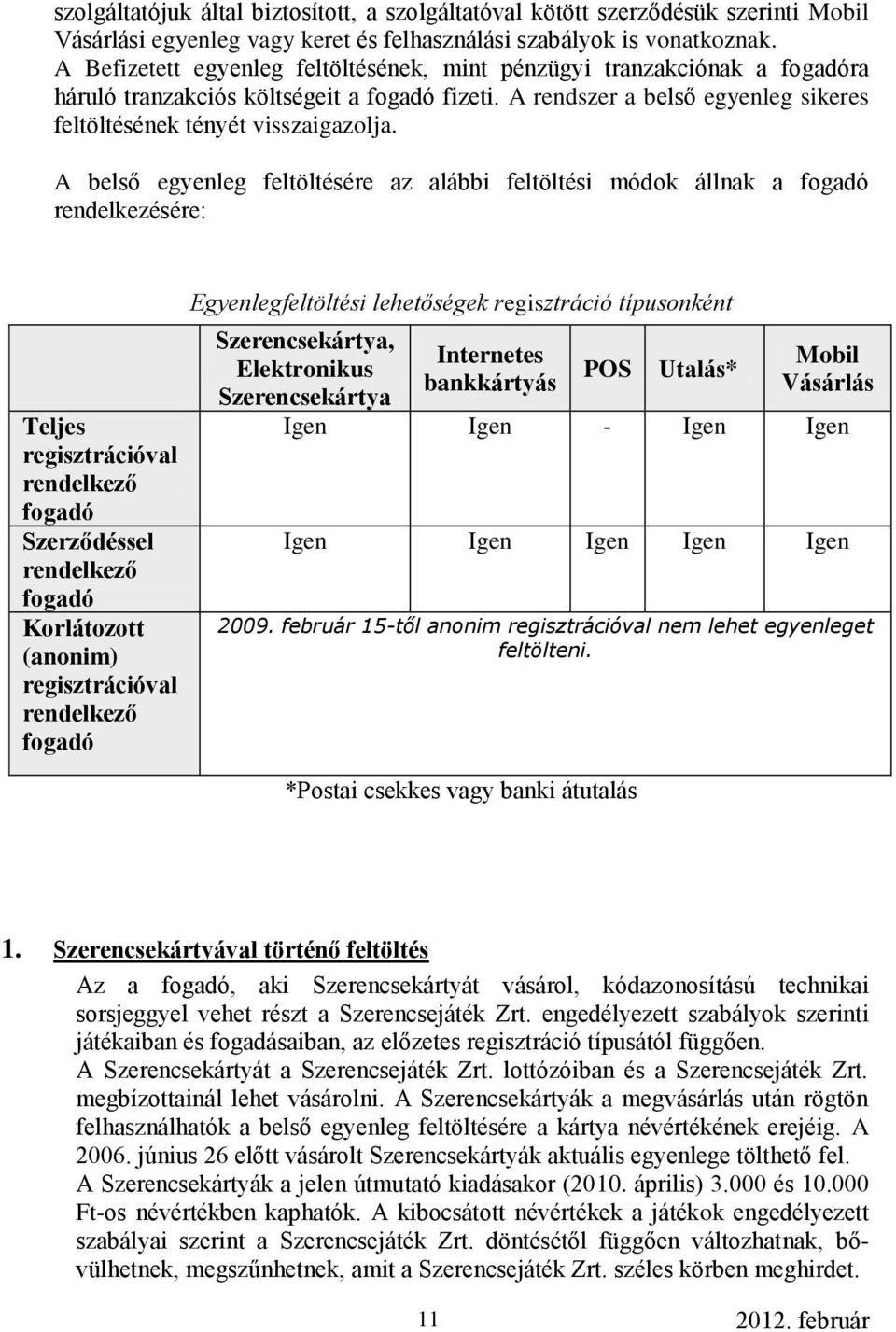 A belső egyenleg feltöltésére az alábbi feltöltési módok állnak a fogadó rendelkezésére: Teljes regisztrációval rendelkező fogadó Szerződéssel rendelkező fogadó Korlátozott (anonim) regisztrációval