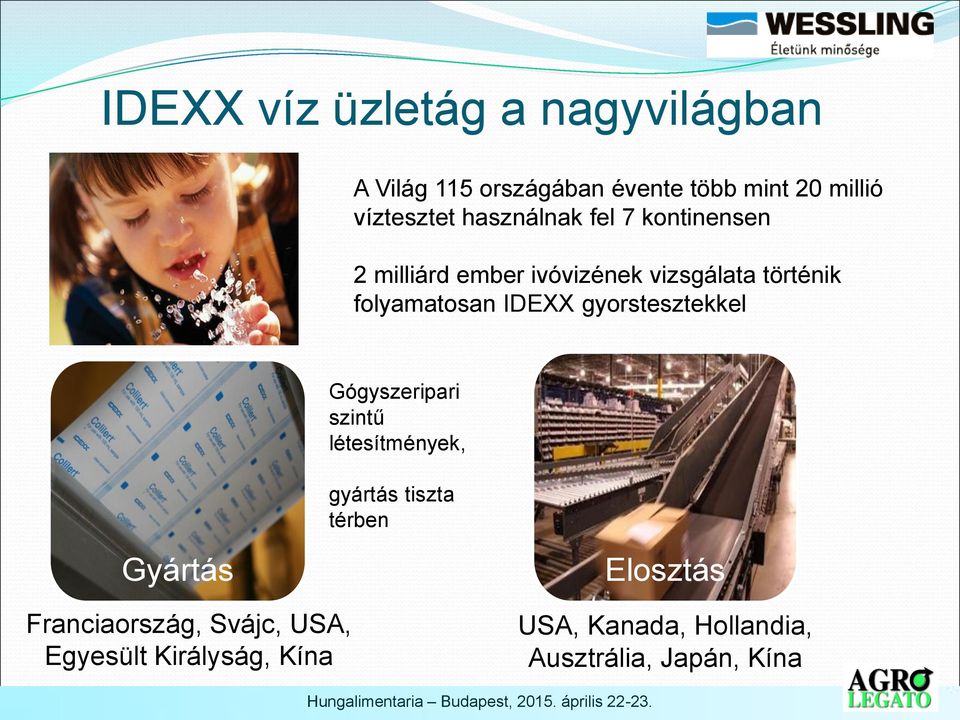 IDEXX gyorstesztekkel Gógyszeripari szintű létesítmények, gyártás tiszta térben Gyártás