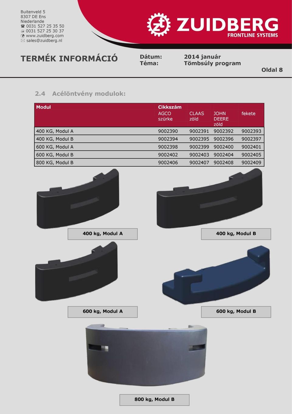 9002394 9002395 9002396 9002397 600 KG, Modul A 9002398 9002399 9002400 9002401 600 KG, Modul