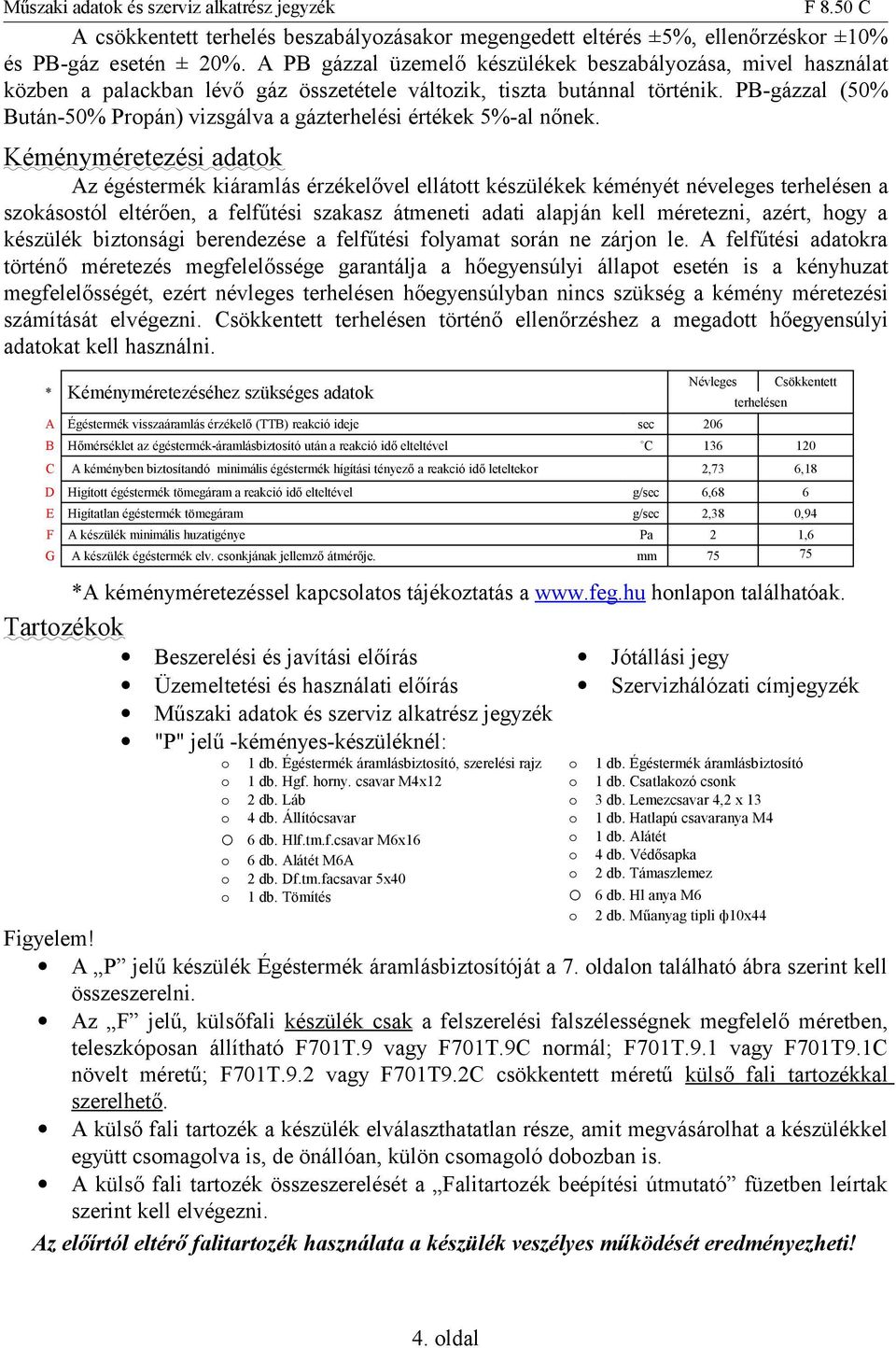 PB-gázzal (50% Bután-50% Propán) vizsgálva a gázterhelési értékek 5%-al nőnek.