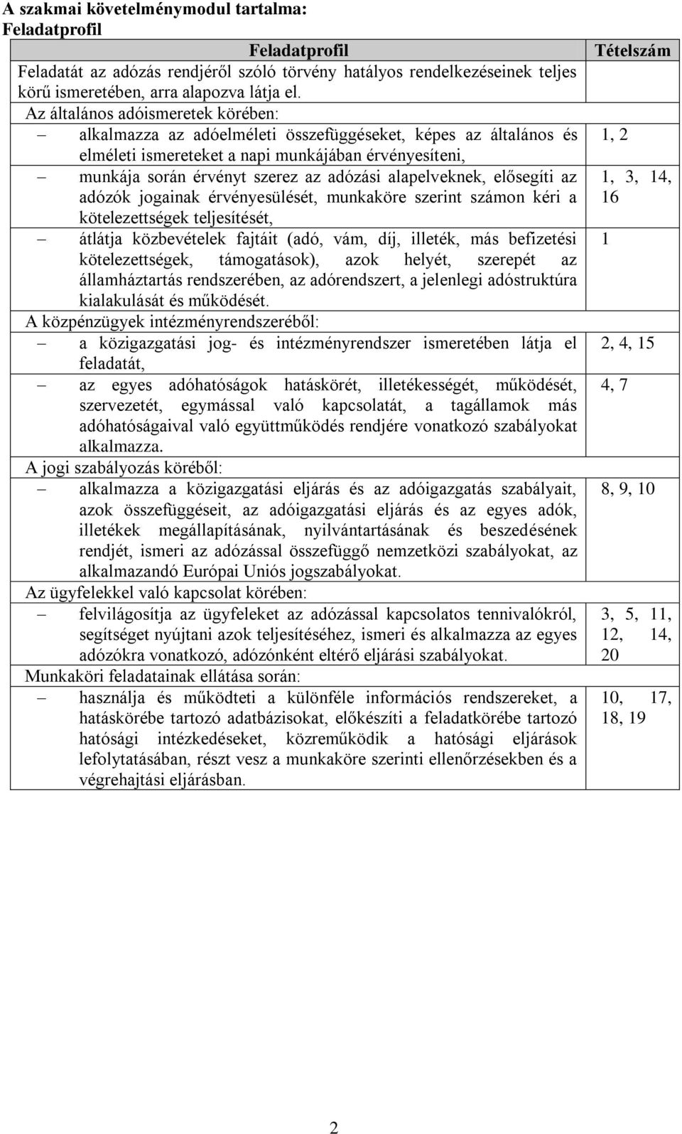 alapelveknek, elősegíti az adózók jogainak érvényesülését, munkaköre szerint számon kéri a kötelezettségek teljesítését, átlátja közbevételek fajtáit (adó, vám, díj, illeték, más befizetési