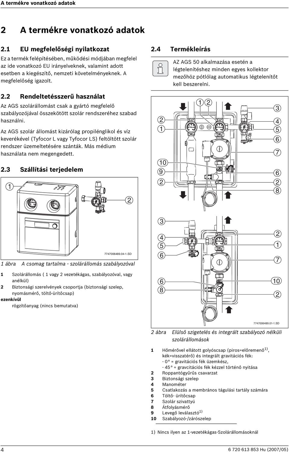 A megfelelőség igazolt..4 Termékleírás AZ AGS 50 alkalmazása esetén a légtelenítéshez minden egyes kollektor mezőhöz pótlólag automatikus légtelenítőt kell beszerelni.