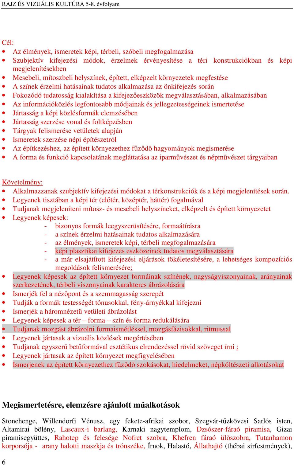 információközlés legfontosabb módjainak és jellegzetességeinek ismertetése Jártasság a képi közlésformák elemzésében Jártasság szerzése vonal és foltképzésben Tárgyak felismerése vetületek alapján