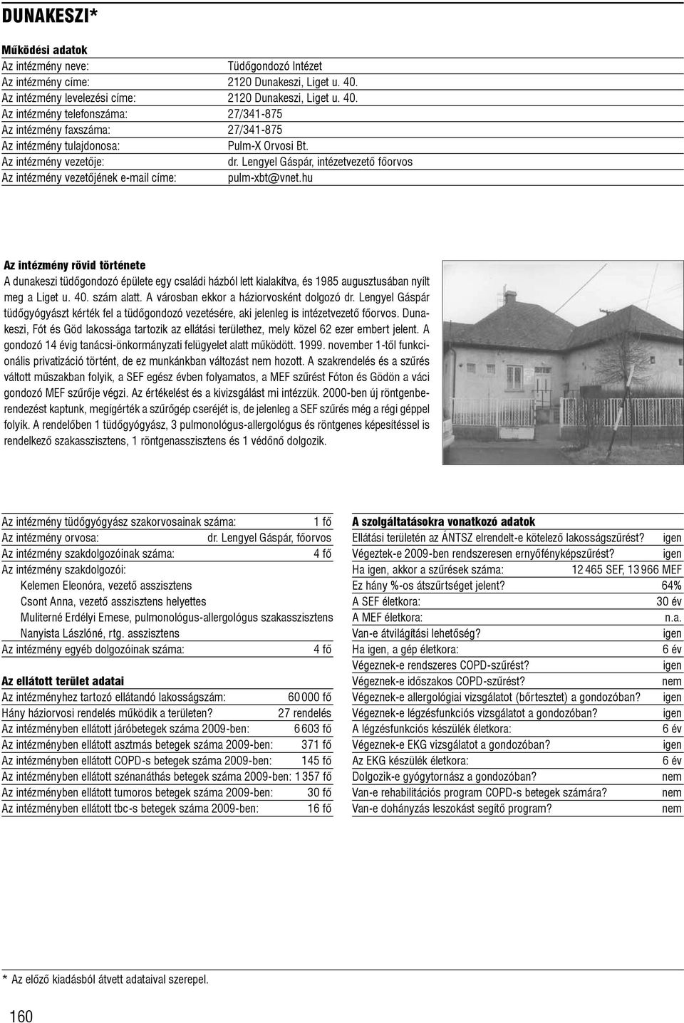 hu A dunakeszi tüdõgondozó épülete egy családi házból lett kialakítva, és 1985 augusztusában nyílt meg a Liget u. 40. szám alatt. A városban ekkor a háziorvosként dolgozó dr.