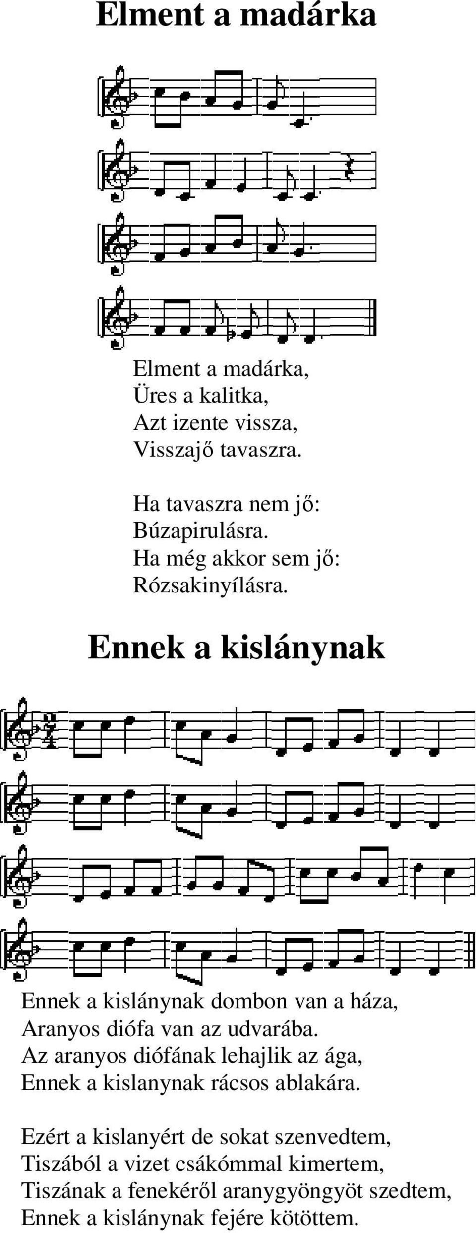 Ennek a kislánynak Ennek a kislánynak dombon van a háza, Aranyos diófa van az udvarába.