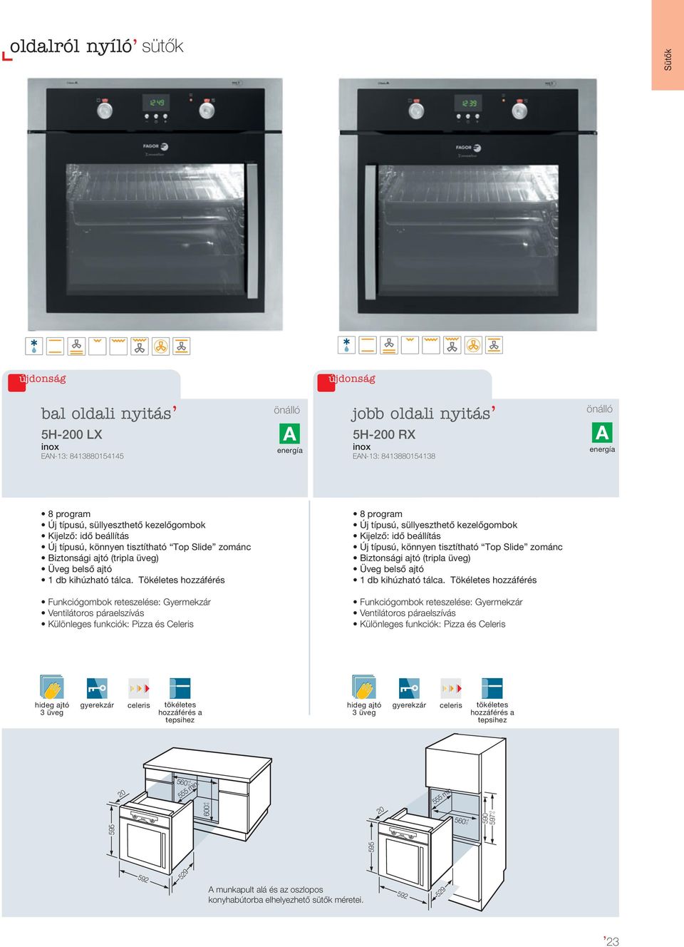 Tökéletes hozzáférés 8 program Új  Tökéletes hozzáférés Funkciógombok reteszelése: Gyermekzár Ventilátoros páraelszívás Különleges funkciók: Pizza és Celeris Funkciógombok reteszelése: Gyermekzár