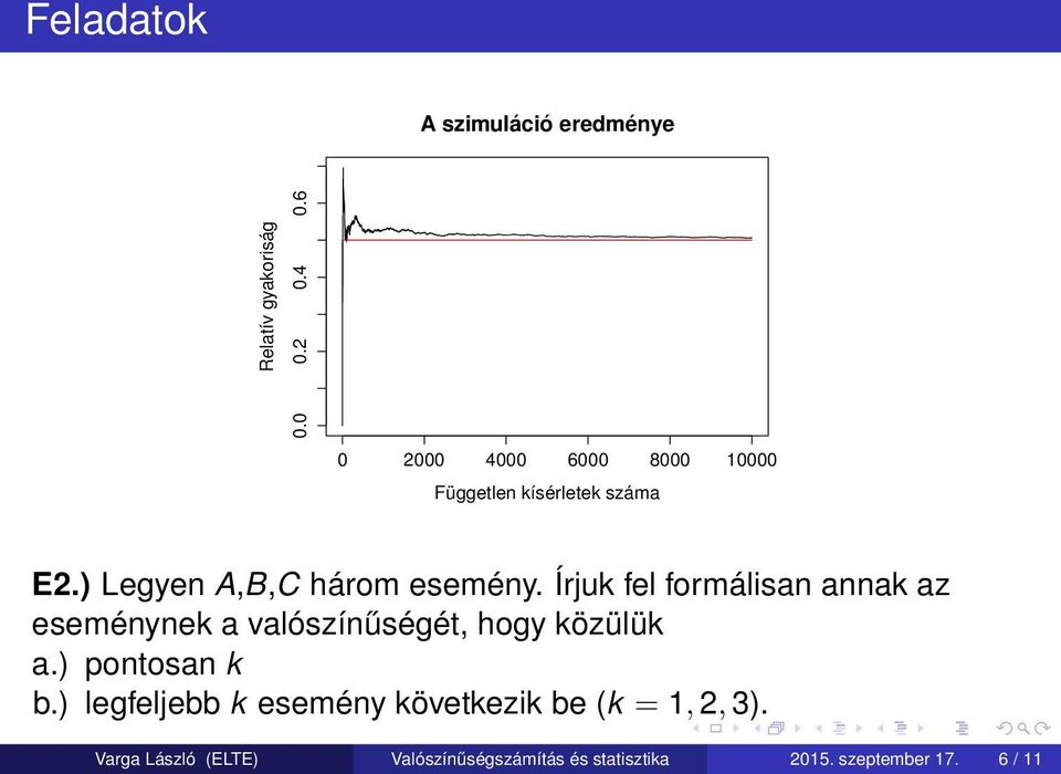 Írjuk fel formálisan annak az eseménynek a valószínűségét, hogy közülük a.) pontosan k b.