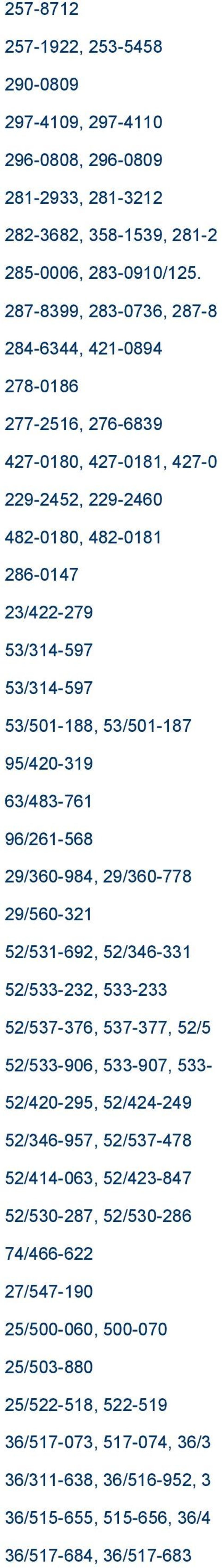 53/501-187 95/420-319 63/483-761 96/261-568 29/360-984, 29/360-778 29/560-321 52/531-692, 52/346-331 52/533-232, 533-233 52/537-376, 537-377, 52/5 52/533-906, 533-907, 533-52/420-295,